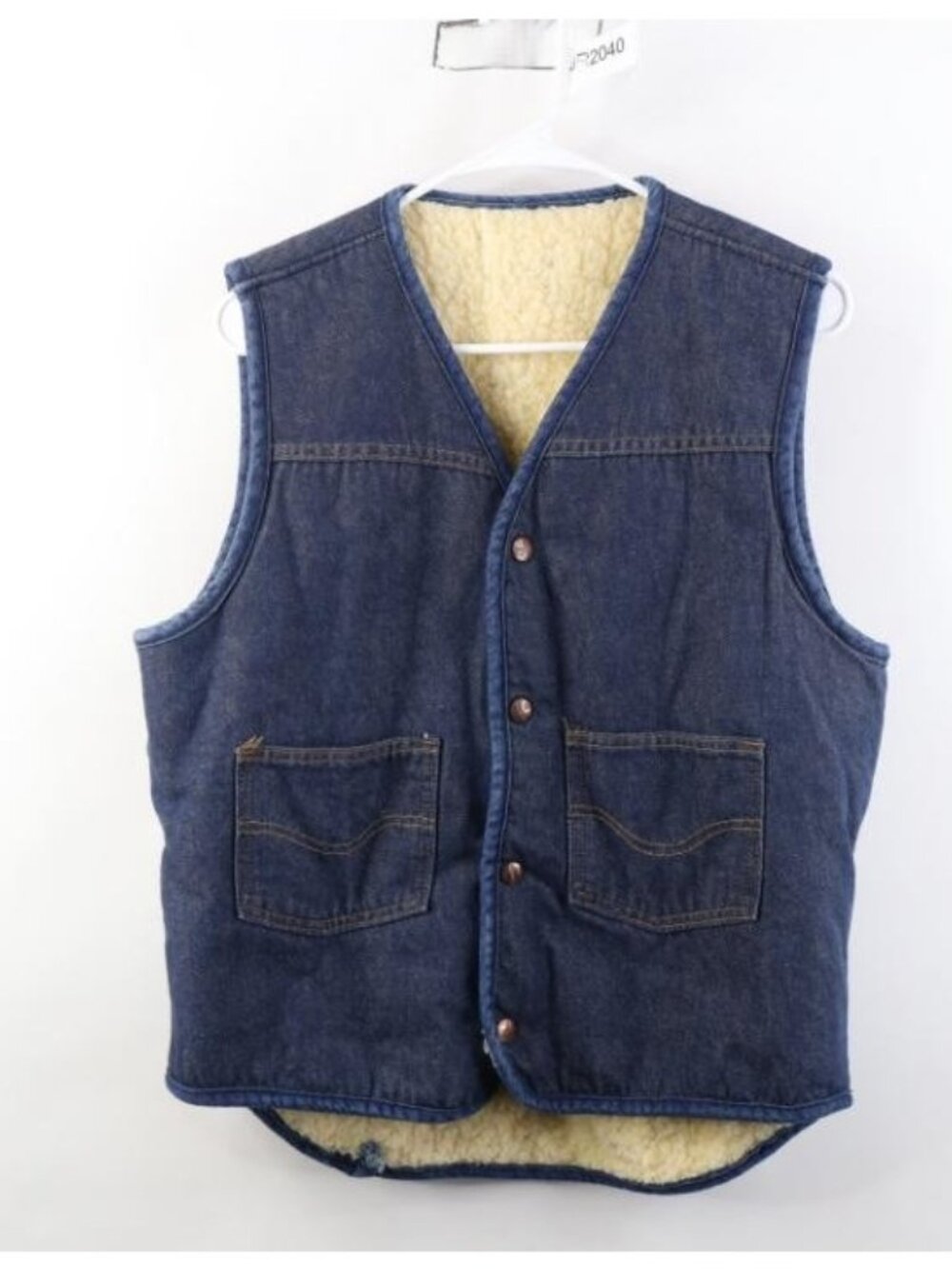 Vintage 70s Streetwear Mens Medium Sherpa Fleece Lined Denim Vest Jacket USA
